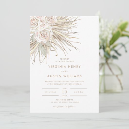 Boho Waterverf Tropical Wedding Invitation Kaart (Staand voorkant)