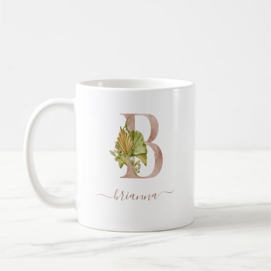 Boho waterverf tropisch monogram letter "B" Koffiemok (Links)