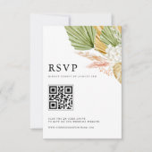 Boho Waterverf Tropische Fan Palm laat QR-code ach RSVP Kaartje (Voorkant)