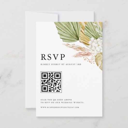Boho Waterverf Tropische Fan Palm laat QR-code ach RSVP Kaartje (Voorkant)