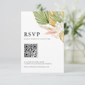 Boho Waterverf Tropische Fan Palm laat QR-code ach RSVP Kaartje (Staand voorkant)