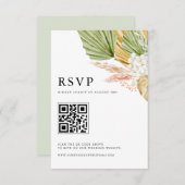 Boho Waterverf Tropische Fan Palm laat QR-code ach RSVP Kaartje (Voorkant / Achterkant)