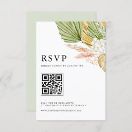 Boho Waterverf Tropische Fan Palm laat QR-code ach RSVP Kaartje