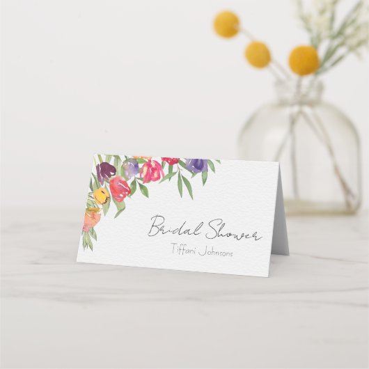 Boho Waterverf Tulpen en Groene Bladeren Plaatskaartje (Voorkant)