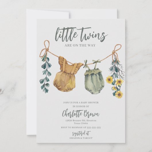 Boho Waterverf Twins Baby shower Kaart (Voorkant)