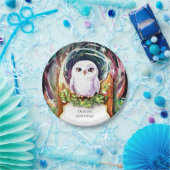 Boho Waterverf Uil Verjaardag Papieren Bordje (Feest)