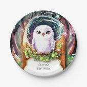 Boho Waterverf Uil Verjaardag Papieren Bordje (Voorkant)