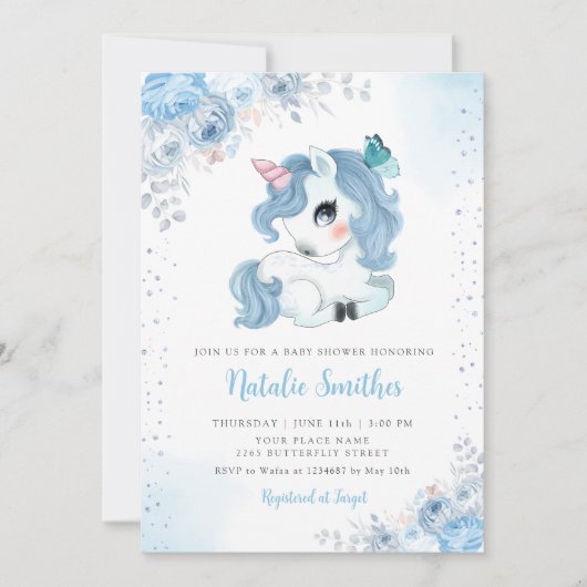 Boho Waterverf Unicorn Floral Baby Girl Kaart (Voorkant)