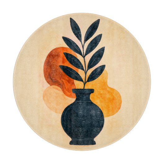 Boho Waterverf vaas met bladeren | Glas Snijplank (Voorkant)