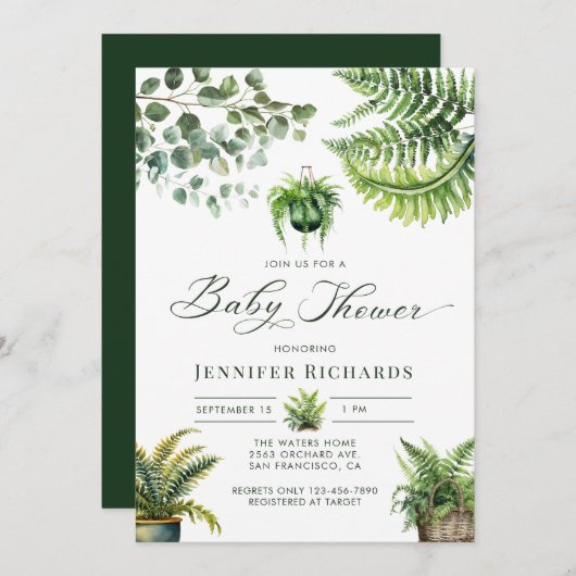 Boho Waterverf varen Eucalyptus Baby shower Kaart (Voorkant / Achterkant)