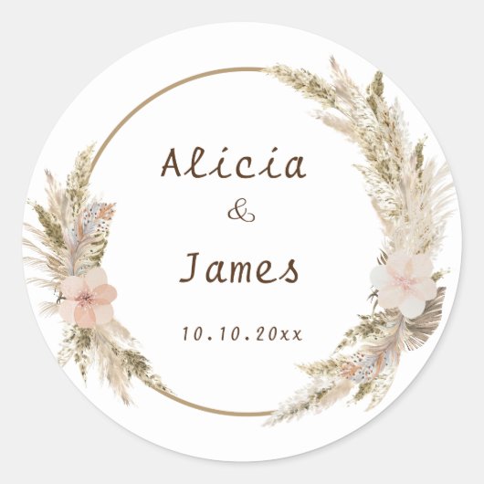 Boho Waterverf Veer Loof Ronde Sticker (Voorkant)