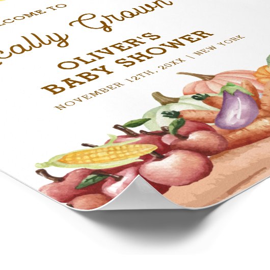Boho Waterverf Veggie Fruit Baby shower Welkom Poster (Hoek)