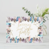 Boho Waterverf Veren Goud Zoet 16 Uitnodigingen (Staand voorkant)