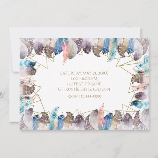 Boho Waterverf Veren Goud Zoet 16 Uitnodigingen (Achterkant)