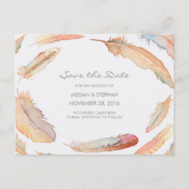 Boho Waterverf veren Save the Date Aankondigingskaart