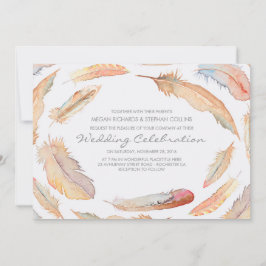 Boho waterverf veren Tribal en Wild Wedding Kaart