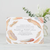 Boho waterverf veren Tribal en Wild Wedding Kaart (Staand voorkant)