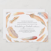 Boho waterverf veren Tribal en Wild Wedding Kaart (Voorkant / Achterkant)