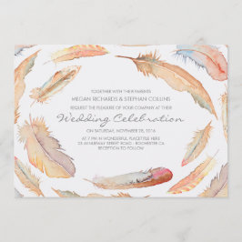 Boho waterverf veren Tribal en Wild Wedding Kaart