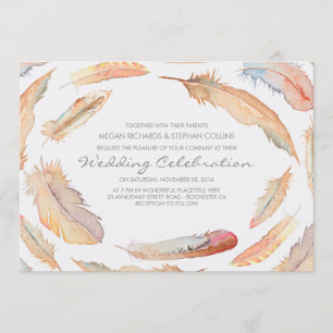 Boho waterverf veren Tribal en Wild Wedding Kaart