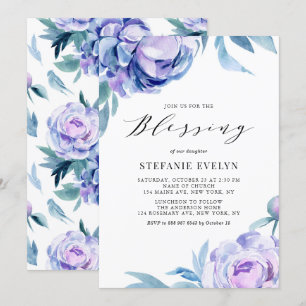 Boho Waterverf Violet Peony Flowers Baby Blessing Kaart