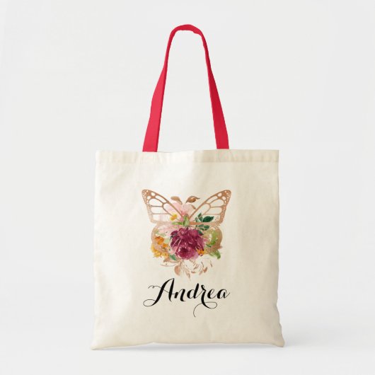 Boho Waterverf Vlinder en bloemen Bruidsmeisje Tote Bag (Voorkant)