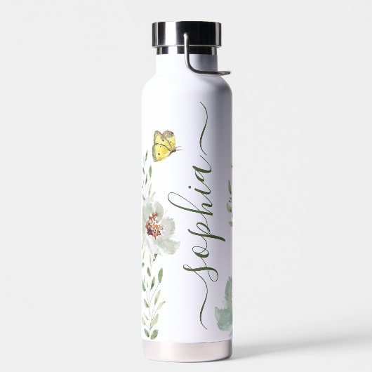 Boho Waterverf vlindertuin Gepersonaliseerd Waterfles (Links)