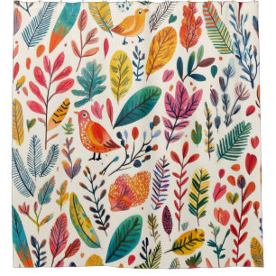 Boho Waterverf Vogels – Artistieke Natuur-Inspirat Douchegordijn