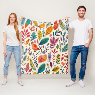 Boho Waterverf Vogels – Artistieke Natuur-Inspirat Fleece Deken