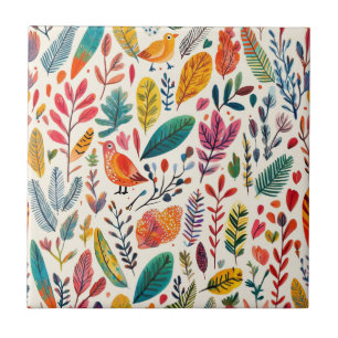 Boho Waterverf Vogels – Artistieke Natuur-Inspirat Tegeltje