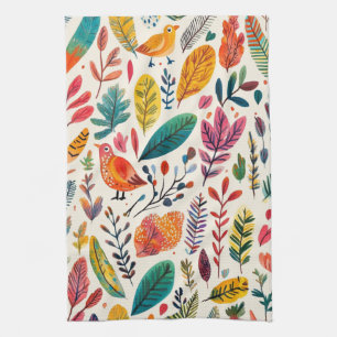 Boho Waterverf Vogels – Artistieke Natuur-Inspirat Theedoek