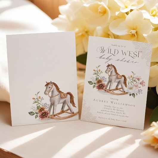 Boho Waterverf Western Rocking Horse Baby shower Kaart