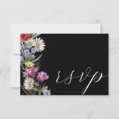 Boho Waterverf Wild Flower & Black Wedding RSVP (Voorkant)