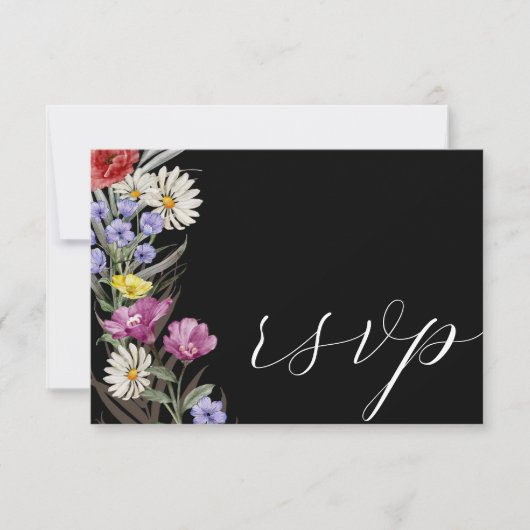 Boho Waterverf Wild Flower & Black Wedding RSVP (Voorkant)