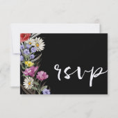 Boho Waterverf Wild Flower & Black Wedding RSVP (Voorkant)