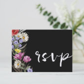 Boho Waterverf Wild Flower & Black Wedding RSVP (Staand voorkant)
