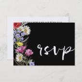 Boho Waterverf Wild Flower & Black Wedding RSVP (Voorkant / Achterkant)