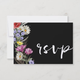 Boho Waterverf Wild Flower & Black Wedding RSVP