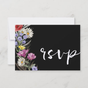 Boho Waterverf Wild Flower & Black Wedding RSVP