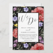 Boho Waterverf Wild Flowers Black & Red Wedding Kaart (Voorkant)