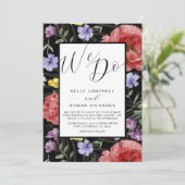 Boho Waterverf Wild Flowers Black & Red Wedding Kaart (Staand voorkant)