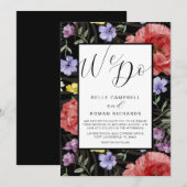 Boho Waterverf Wild Flowers Black & Red Wedding Kaart (Voorkant / Achterkant)