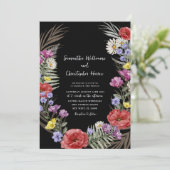 Boho Waterverf Wild Flowers Black Wedding Kaart (Staand voorkant)