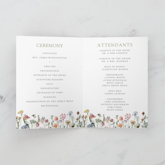 Boho Waterverf Wild Flowers Wedding Folded Programma (Binnen)