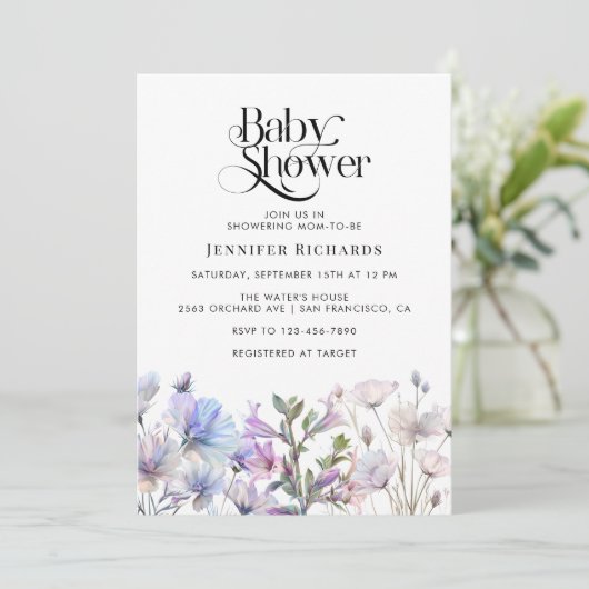Boho Waterverf Wildbloemen Baby shower Kaart (Staand voorkant)