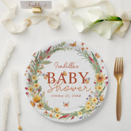 Boho Waterverf Wildbloemen Baby shower Papieren Bordje