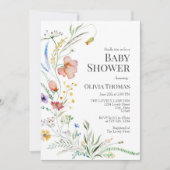 Boho Waterverf Wildbloemen Baby shower Uitnodiging (Voorkant)