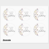 Boho Waterverf Wildbloemen Bloemen 40e Verjaardag Ronde Sticker (Vel)