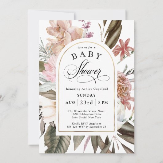 Boho Waterverf Wildbloemen Bloemen Bloemen Baby sh Kaart (Voorkant)