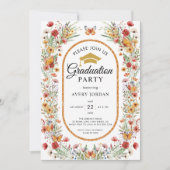 Boho Waterverf Wildbloemen Foto Graduation Party Kaart (Voorkant)